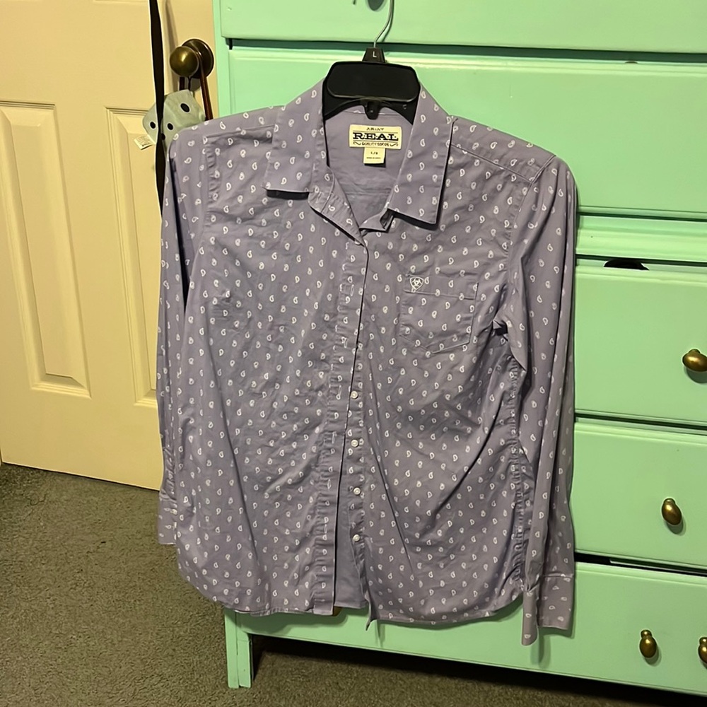 Ariat purple paisley shirt and blue plaid